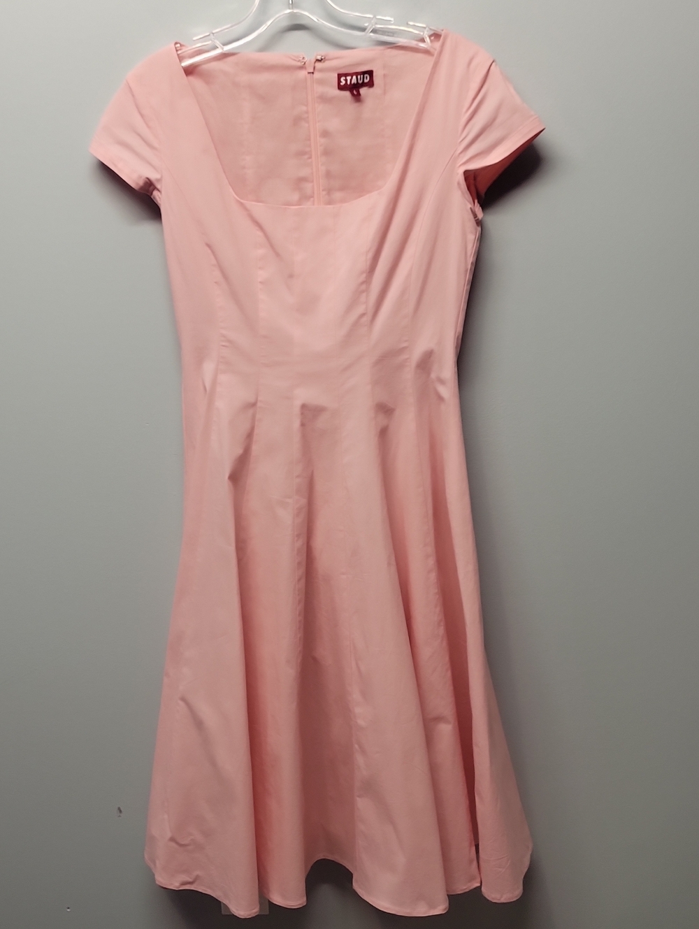 STAUD Wells Women’s Pink Short Sleeve A-line Poplin Cotton Midi Dress size 6